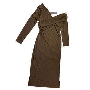 NWT Steve Madden Women's Large Asymmetrical Bevelyn Dress, Cocoa Brown